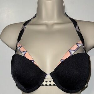 Victoria's Secret 34B Push Up Bikini Swim Top w Multicolor Print Straps